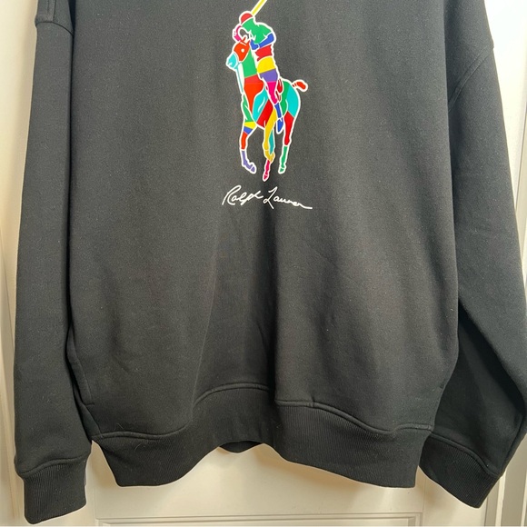 Polo Ralph Lauren The Big Fit Black Rainbow Pony Sweatshirt Hoodie. Size Large. - Picture 7 of 12